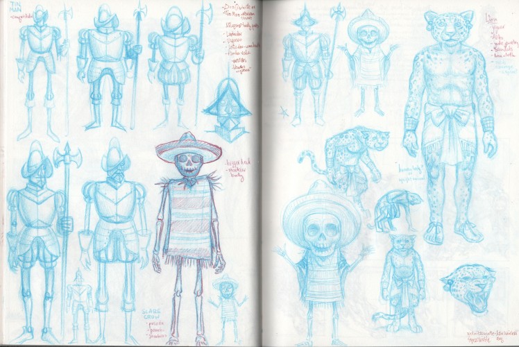 El Mago de OZ - thumbnails 1, Jeff Crosby, color pencil on sketchbook