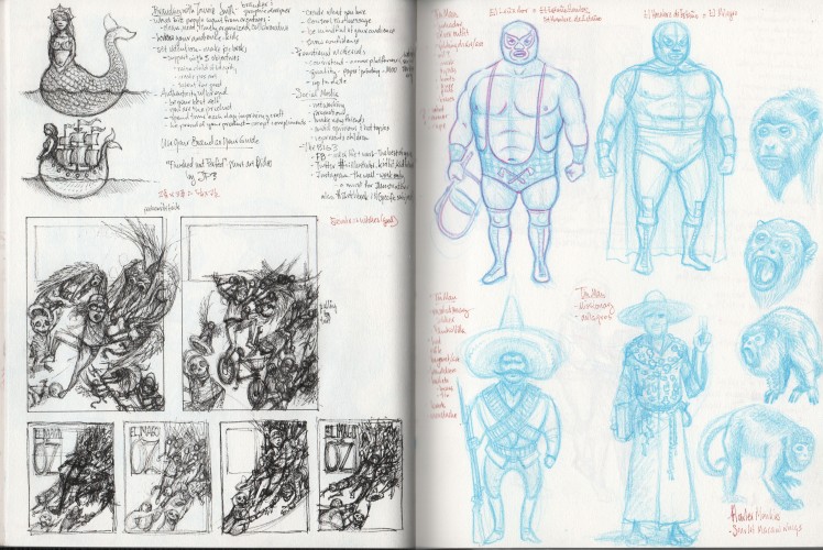 El Mago de OZ - thumbnails 1, Jeff Crosby, micron pen on sketchbook
