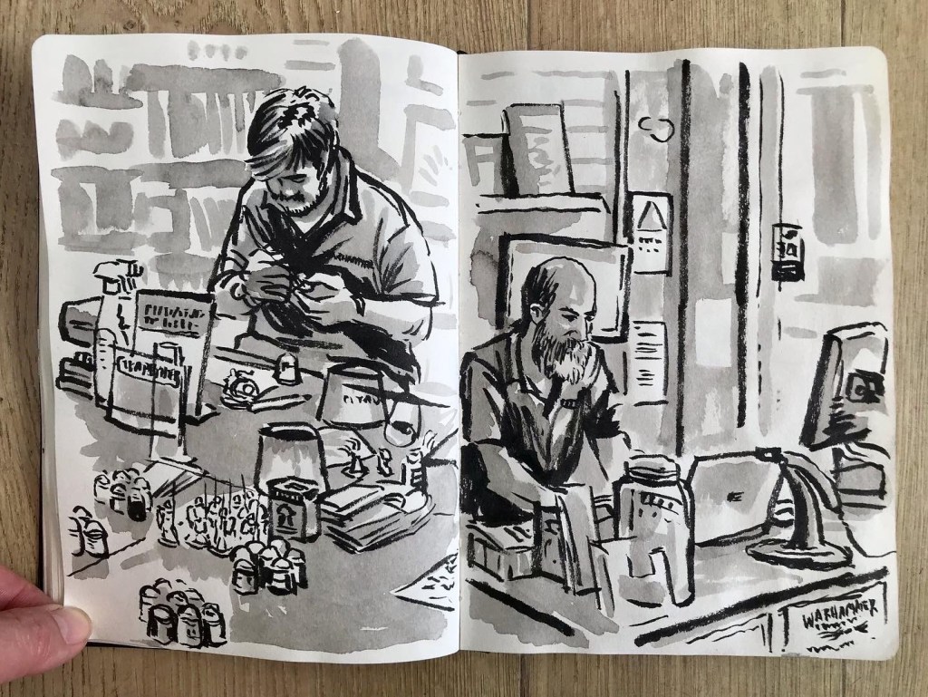 Warhammer Shop, Cambridge, UK, brush pen and ink wash