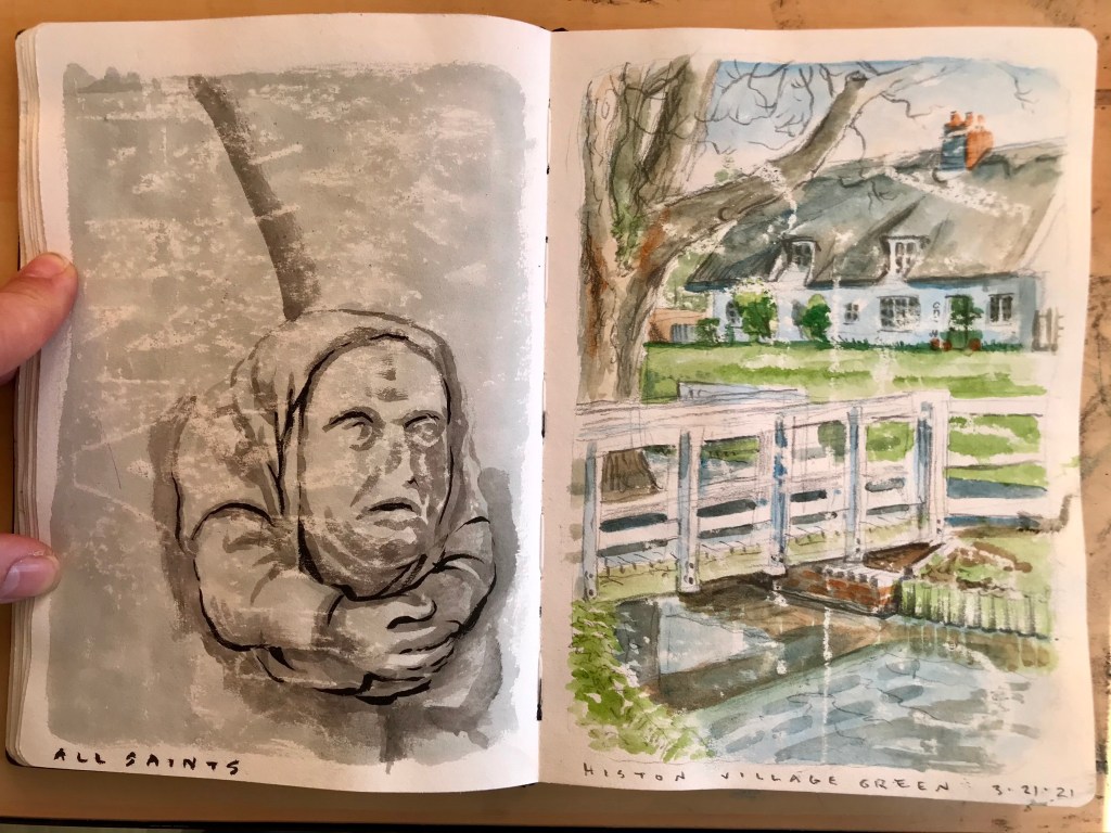 Histon, UK, ink and watercolors on wax resist rubbbings