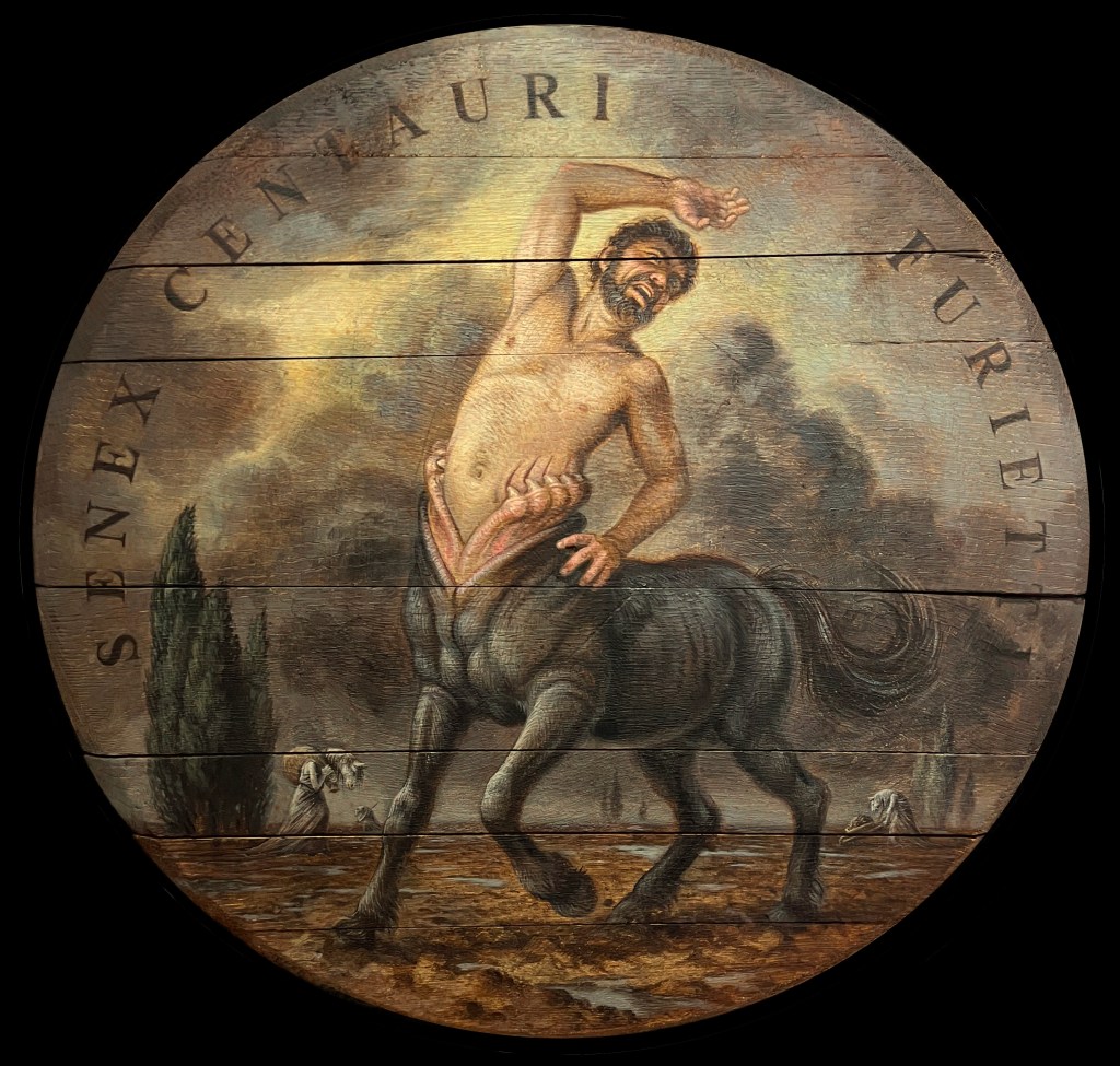 The Old Centaur. Acrylics on Oak Cask Lid.